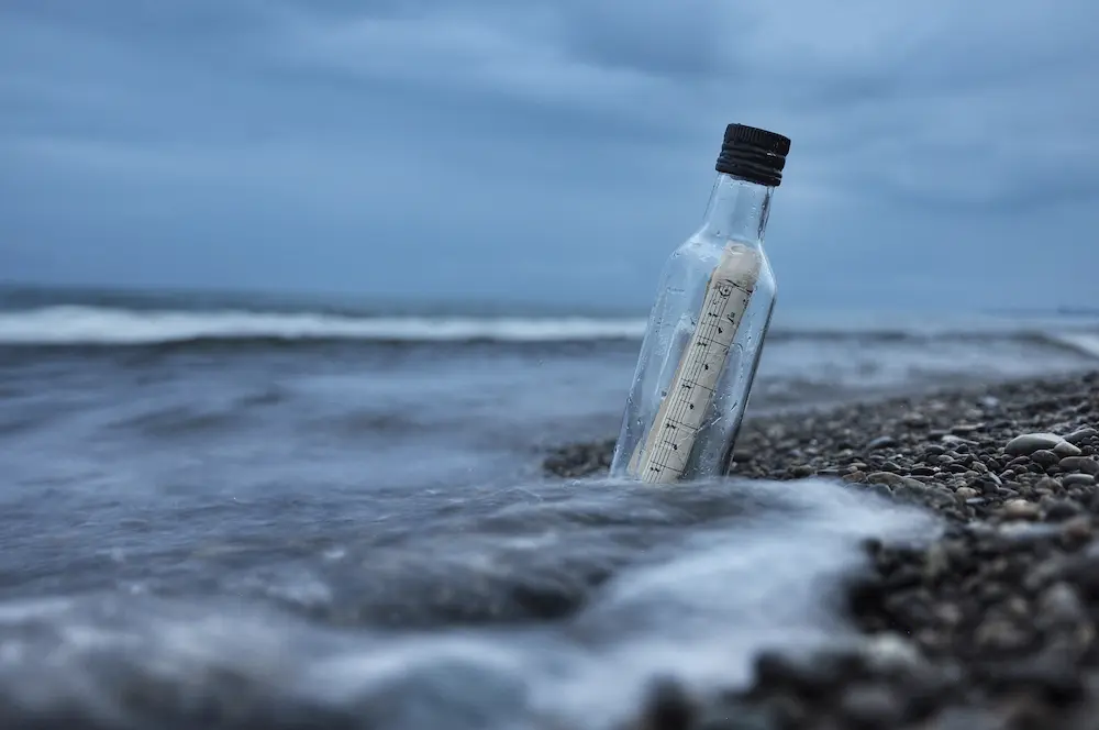 This image shows a message in a bottle